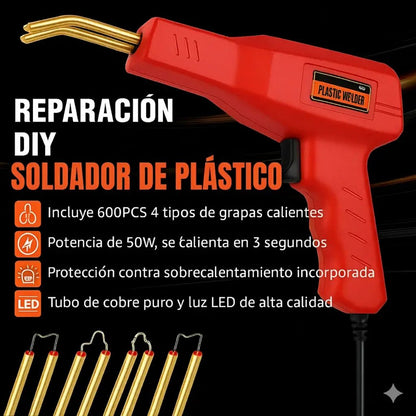 SoldaPlast Pro: (Soldador Plastico-Corta Frio-Bisturi-Caja Portable)+250 Grapas