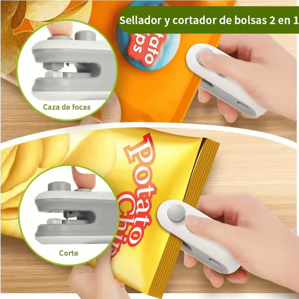 🔥Mini sellador de bolsas con cortador e imán✨